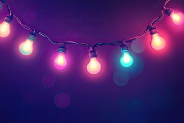 Wall Mural - a string of colorful light bulbs on a dark purple background