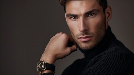 Poster - A man wearing a watch and a black sweater