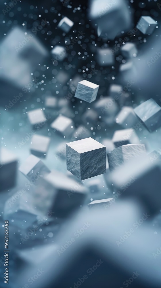 3D hexagonal prisms floating in cosmic void. Nebula-like patterns swirl ...