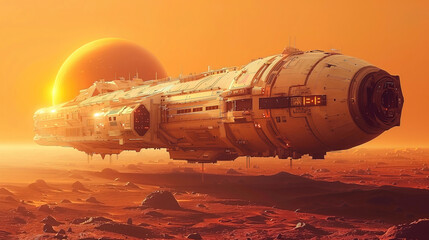 Wall Mural - landscape of an alien planet, beautiful view of red desert on another planet, fictional sci-fi backg