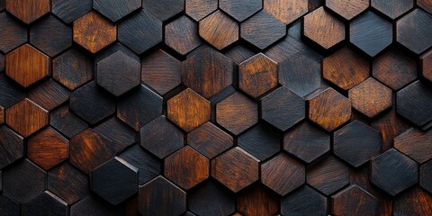 Poster - Geometric Wooden Hexagon Pattern