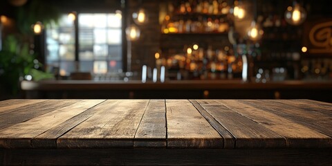 Wall Mural - Wooden Tabletop in Bar Setting