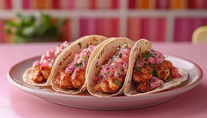 Canvas Print - Freshly cooked beef taco with guacamole and cilantro generated by AI