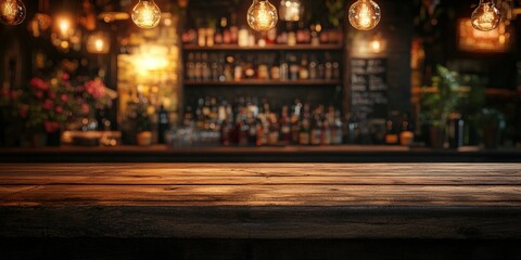 Wooden Tabletop in a Cozy Bar