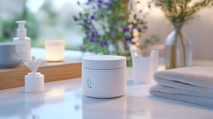 Poster - Connected Skincare Gadget Demonstrating Real Time Skin Analysis and Condition Monitoring with Ample Copy Space for Advertising or Branding