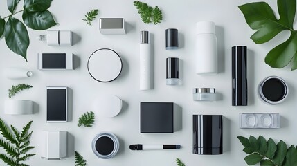 Poster - Futuristic Skincare Regimen Featuring High Tech Smart Devices for Advanced Facial Treatment  Sleek minimalist arrangement of modern digital skincare equipment showcasing the future of personalized
