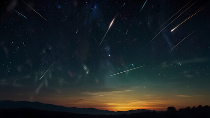  Abstract background illustrating multiple meteors falling towards a horizon