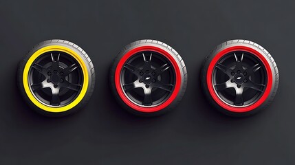 Set collection black wheel red yellow white line compounds type soft tyre hard medium soft compound rubber