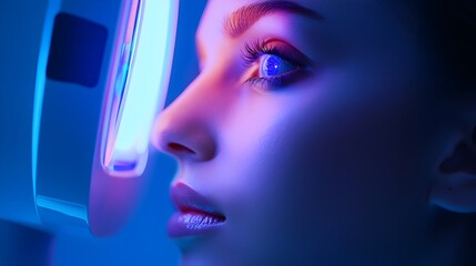 Poster - A photograph showcasing an innovative digital cosmetic device equipped with advanced technology for comprehensive skin analysis and evaluation  The sleek