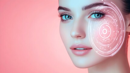 Poster - A close up photograph showcasing a high tech smart cosmetic device scanning a person s face  The device utilizes advanced sensors and technology to analyze skin texture tone