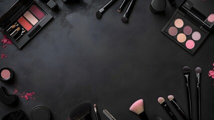 Poster - photograph of a futuristic digital cosmetics station featuring a modern minimalist workspace with mu