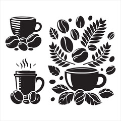 Print Coffee Beans Black silhouette vector in white background 
