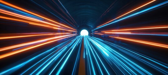 Canvas Print - Abstract digital tunnel with glowing light trails