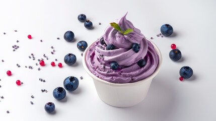 Blueberry fruit yogurt isolated over white background