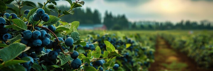 Blueberry plant with fruit in plantation farm