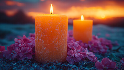 Poster - Burning candle flame nature fire flower romance celebration generated by AI