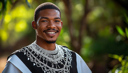 Canvas Print - Smiling African man looking at camera with confidence generated by AI