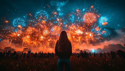 Canvas Print - Men and women celebrate fun party with fireworks generated by AI