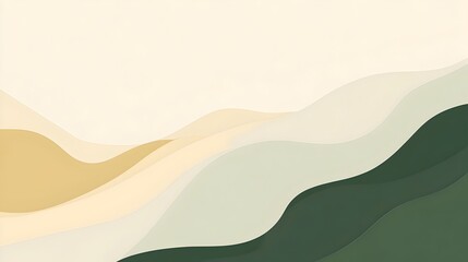 Poster - Elegant and Minimalist Slide Background in a Soothing Color Palette of Deep Green Light Olive Soft Beige and Pale Yellow Tones Leaving a Blank Center Space for Content Placement