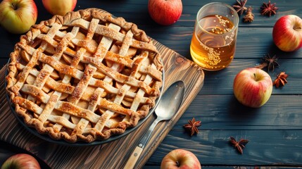 Tasty delicious homemade apple pie closeup view