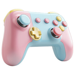 Pastel-colored game controller isolated on transparent background with playful design and soft hues.

