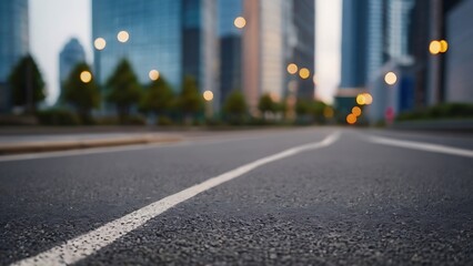 Close up clean empty road on modern office of city building buildings