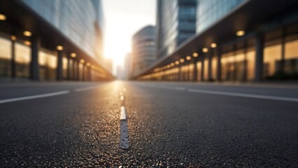 Close up clean empty road on modern office of city building buildings