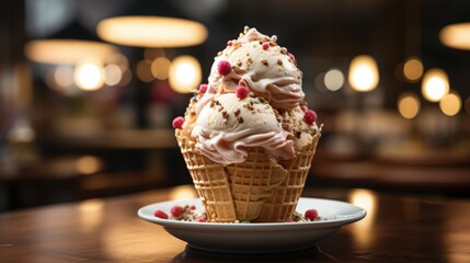 Wall Mural - cornet ice cream with a strawberry scoop