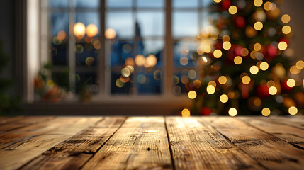 Aufkleber - Festive atmosphere in a cozy home interior with blurred christmas tree lights