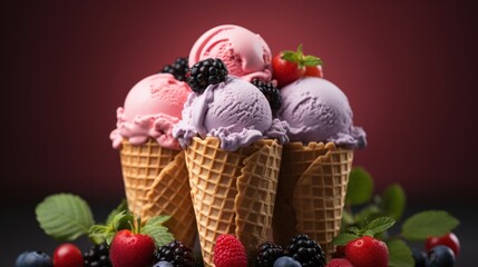 Wall Mural - cornet ice cream with a strawberry scoop