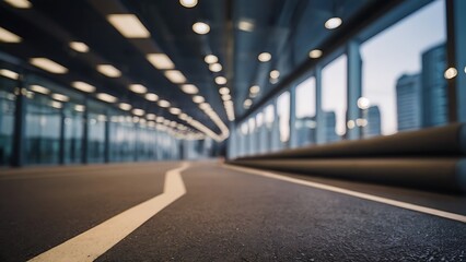 Close up clean empty road on modern office of city building buildings