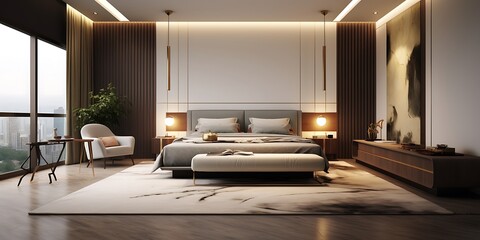 Wall Mural - A luxurious Chandigarh bedroom featuring contemporary design with warm lighting and minimalist decor.