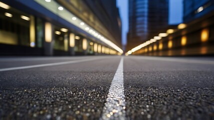 Close up clean empty road on modern office of city building buildings