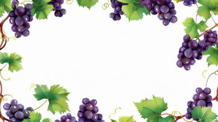 Background template with copy space  of grape leaf and  vine. Watercolor.