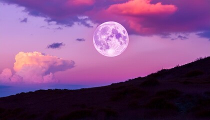 Wall Mural - pink and purple sky with full moon