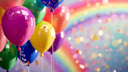 Aufkleber - A bunch of colorful balloons are floating in the air, creating a festive and joyful atmosphere. The balloons are of various sizes and colors, including pink, purple, blue, and green
