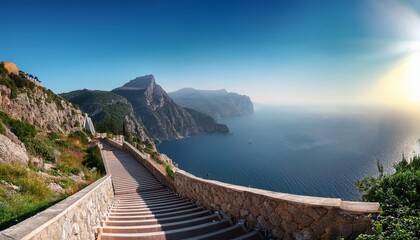 Wall Mural - wonderful descent to the coast of the bay in europe in the rays of daylight