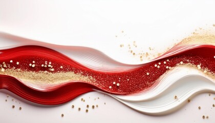 Wall Mural - abstract waves of red and white with golden particles