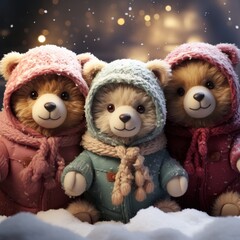 cute christmas teddy bears on a snowy