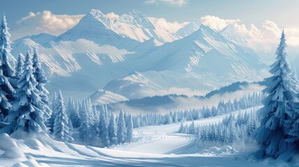 Wall Mural - Beautiful winter landscape, perfect for skiing backgrounds, generative ia