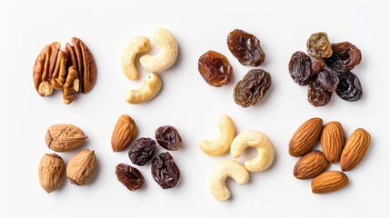 Raisin grain and a variety of nuts closeup view