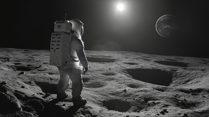 An astronaut standing on the surface of the moon.