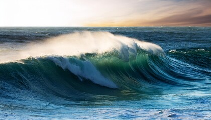 powerful nature image with curling ocean wave beautiful evening action photograph of a rough sea