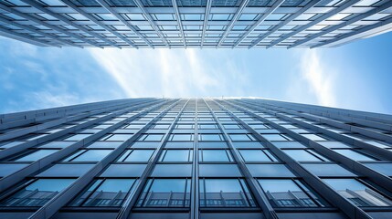 Wall Mural - Image of an office building, rows upon rows of gleaming windows that stretch towards the sky.