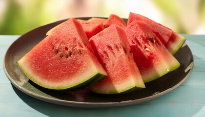 fresh sliced watermelon on a plate in summertime