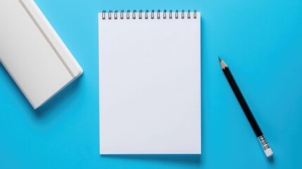 Poster - Blank paper notepad, paper calendar and black pencil on table reminder on office table with copy space for business background, top view, mockup