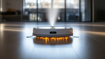 Poster - A cleaning robotas dust sensor in sharp focus, highlighting the light-based detection system.