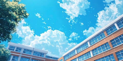 Blue sky and school building