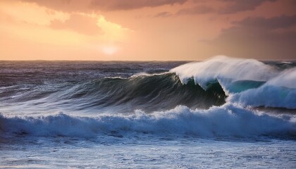 powerful nature image with curling ocean wave beautiful evening action photograph of a rough sea