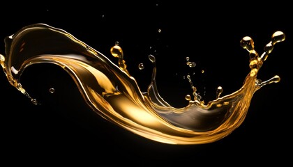 Sticker - glowing golden oil splashing close up on black background high resolution stunning photography with fine details and soft shadows